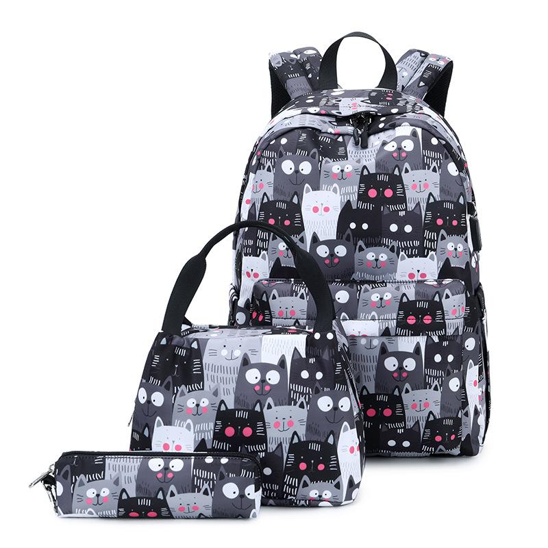 Women backpack girls large-capacity three-piece set schoolbag computer backpack чёрный