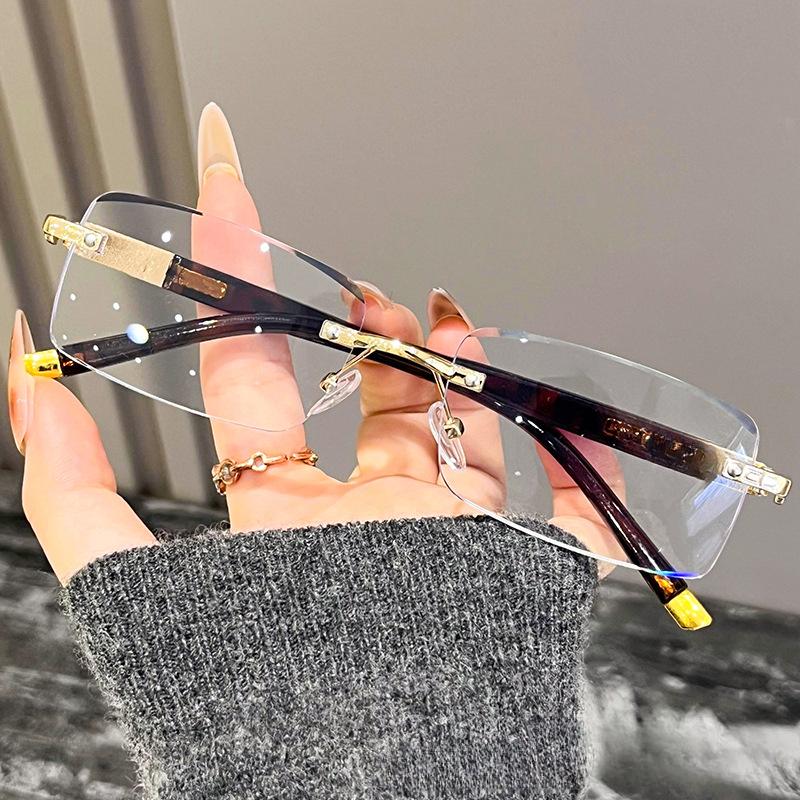Men Women Fashion Business Anti Blue Light Reading Glasses Rimless Diamond Edge Trimming Presbyopia Eyeglasses