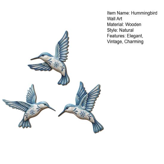 Wood Hummingbird Wall Art Vintage Flying Blue Bird Sculpture Rustic Wall Hanging Decoration for Home Bedroom Living Room Decor