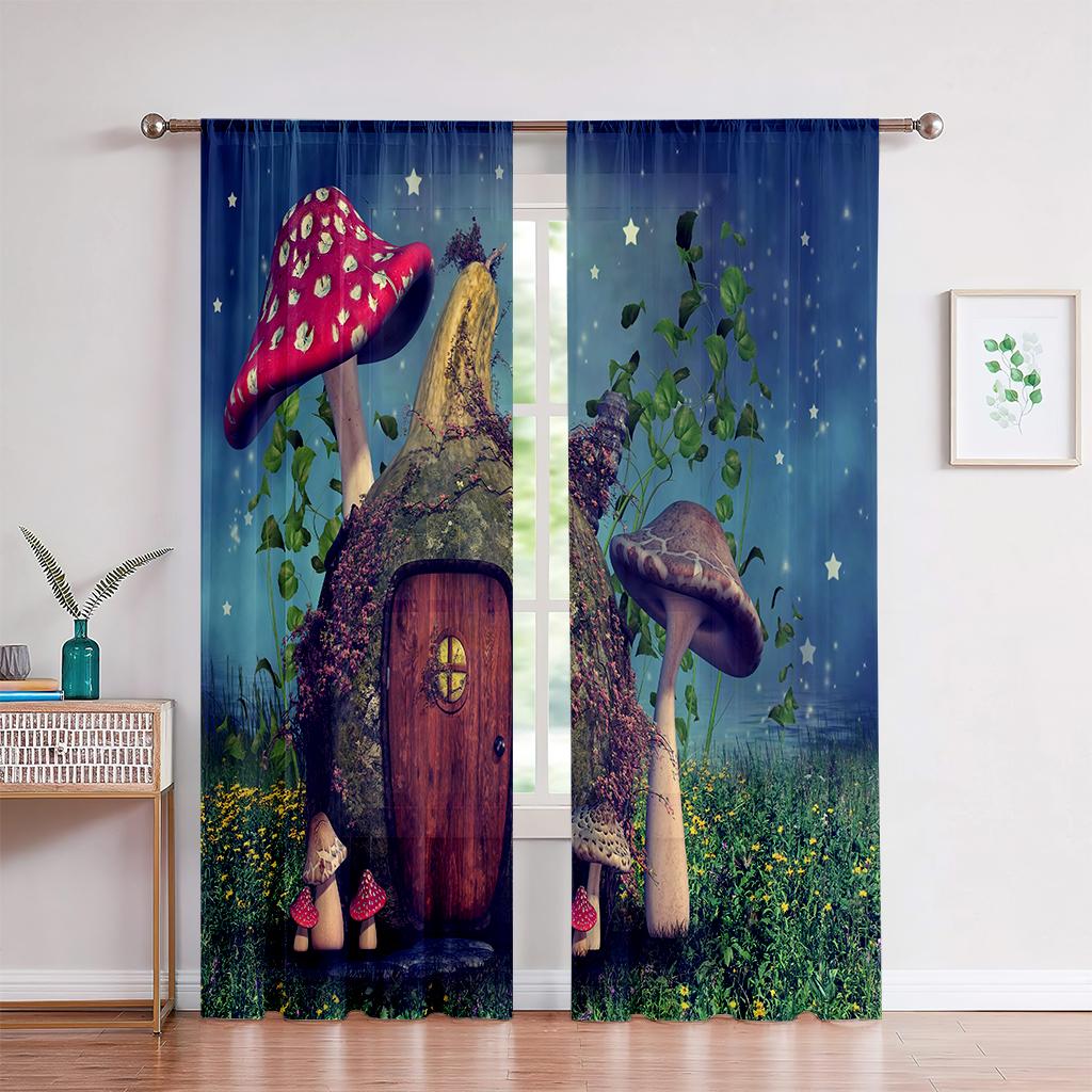 3D Cartoon Fantasy Mushroom Curtains Children's Favorite Room Bedroom Decor Curtains 2 Panels Living Room Den Balcony Decor