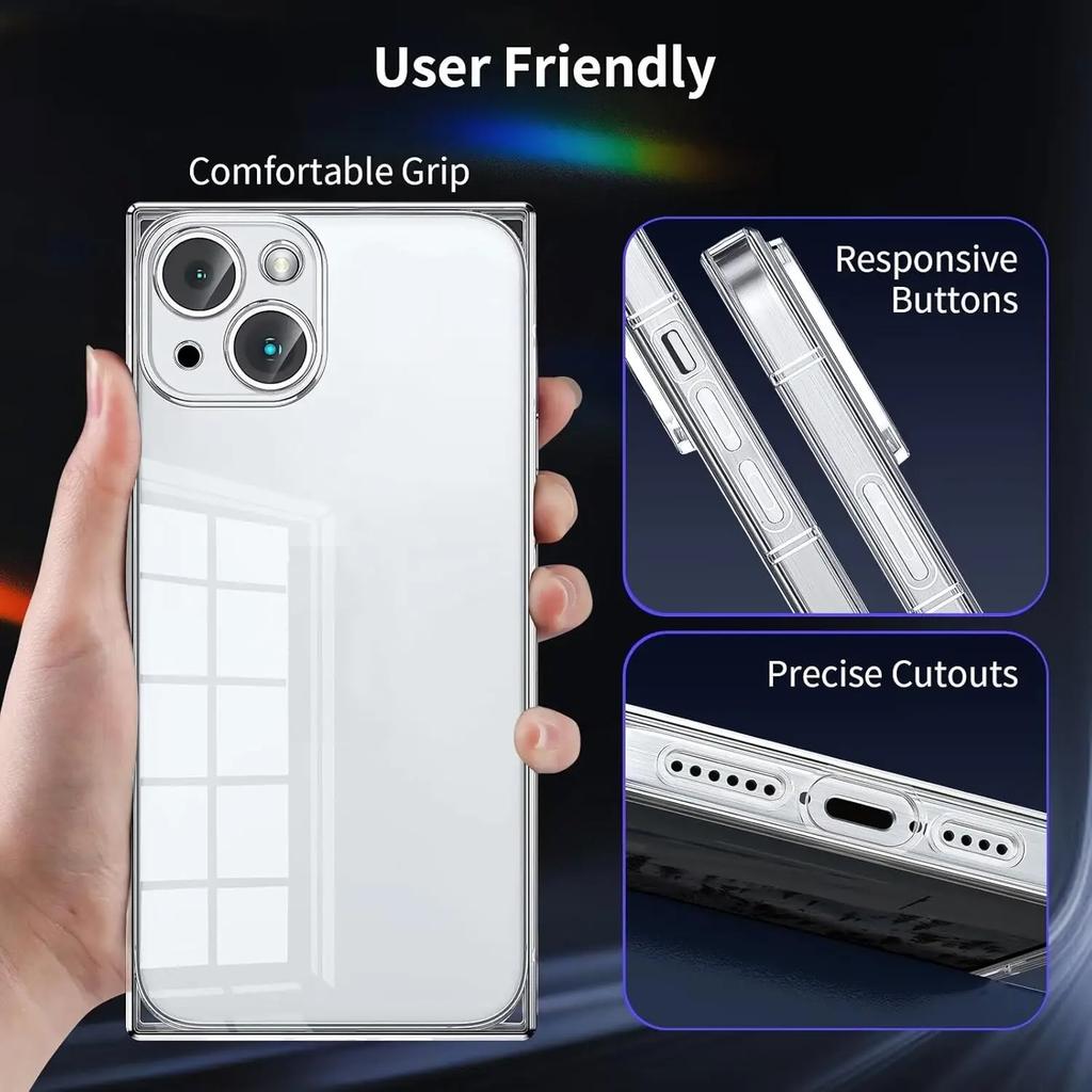 Square Clear Phone Case for Iphone 17 Air 16 15 Pro Max 15Pro 14 Plus 13 12 11 14Pro 13Pro 12Pro 17Pro 16Pro Shockproof Phone Cover Accessories