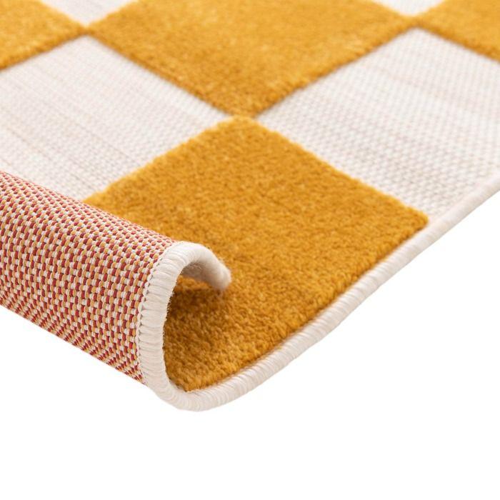 Moderní reliéfní šachovnicový koberec do obývacího pokoje, barva ecru žlutá, 160x230