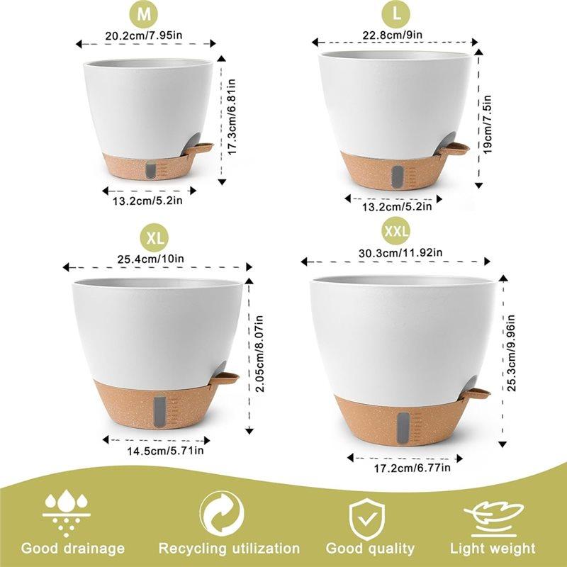 M-Modern-Large Plastic Plant Pots Self-Watering Flower Pots,12/10/9/8 Inch Indoor Outdoor With Drainage Holes, Deep Reservoir