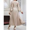 European & American Style Waist-Cinching Solid Color Pleated Dress - Loose Fit, Long-Sleeved, Summer Collection for Women