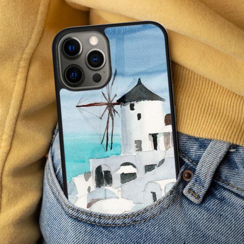 Oia Santorini Greece Soft Phone Case for iPhone 17 Air 16e Pro max 15 Pro 13 14 Plus 11 12 MagSafe Magnetic Coque