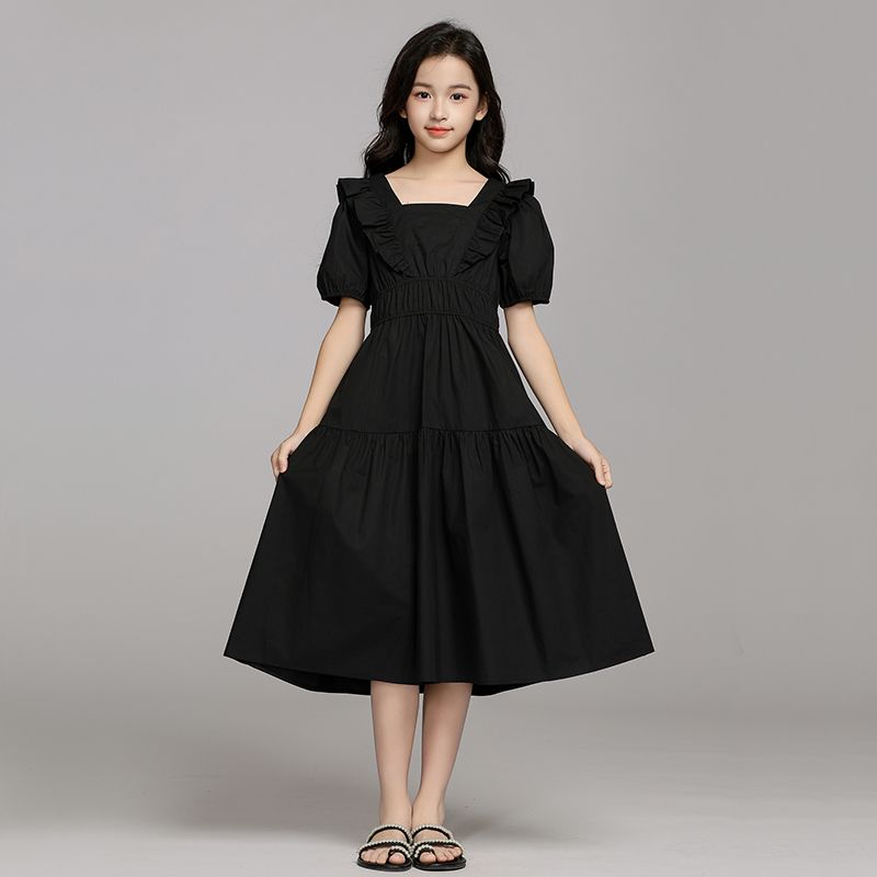 Modisches taillierendes einfarbiges Kleid für Mädchen Sommer Kinder Elegantes minimalistisches Kleid