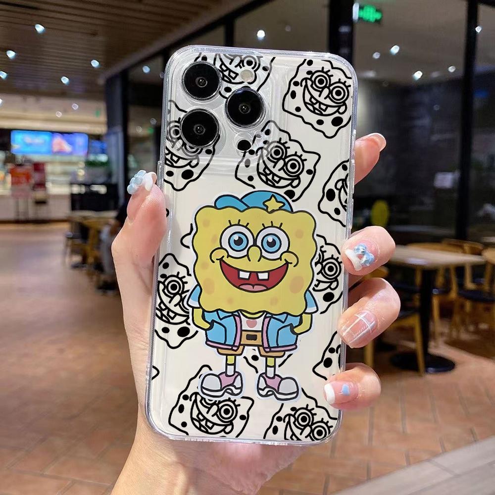 

Cute SpongeBobs S-SquarePants Phone Case for iPhone 17 Air 16 15 14 Plus 13 12 11 Pro Max X Xs XR 8 e Soft TPU Transparent Cover iPhone 15 Pro Max