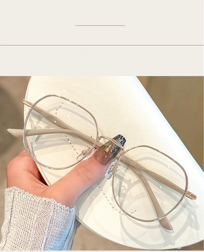 Clear Glasses Women Polygonal Metal Frame Eye Glasses 0 Flat Mirror Girls Eyewear Anti Blue Light Glasses Fashion Eyeglasses