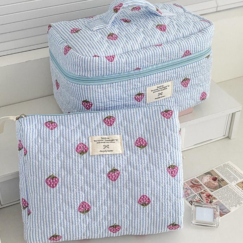 Dámská růžová kosmetická taška s jahodami, přenosný cestovní organizér, pouzdro na toaletní potřeby a make-up, kabelka se zipem pro dámy