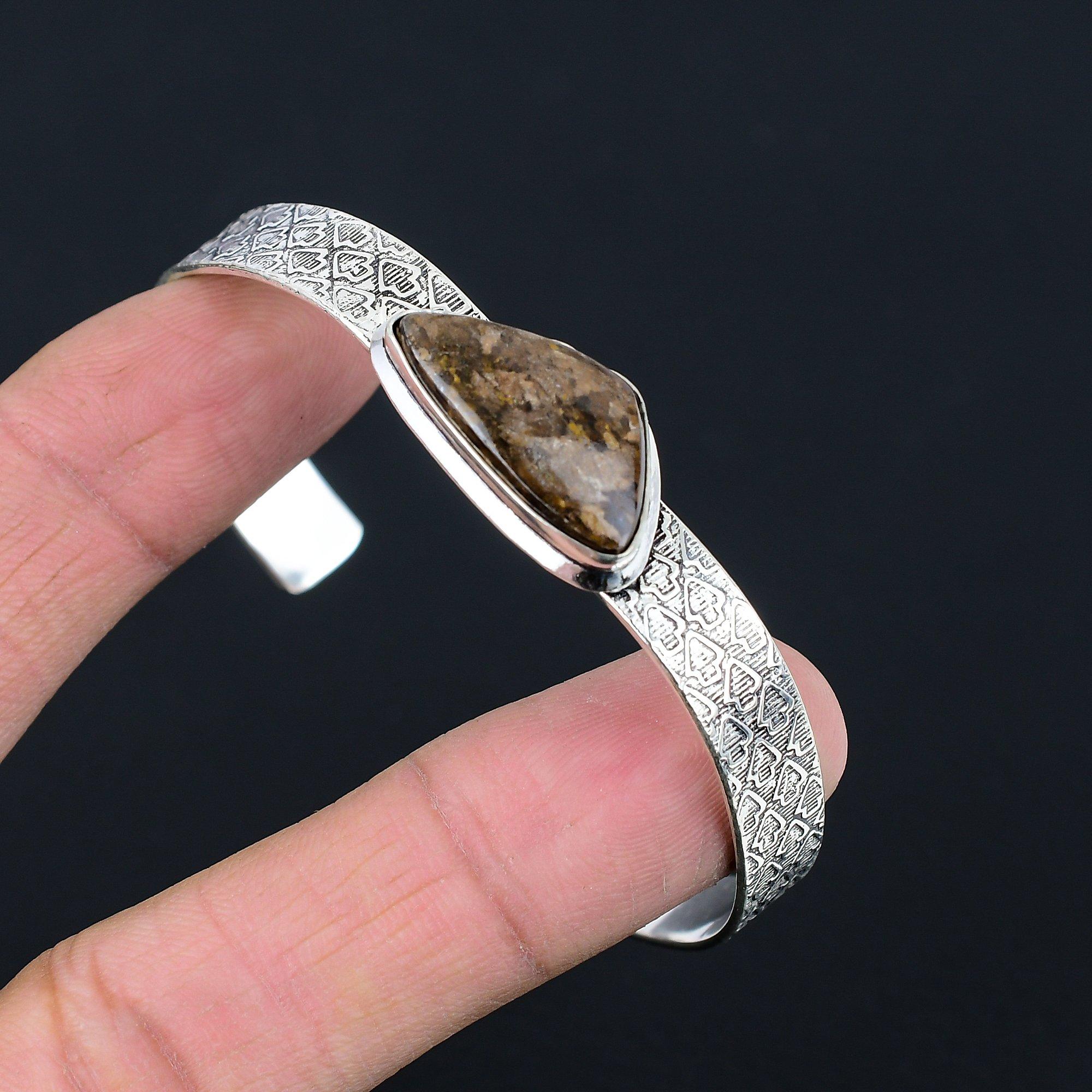 

Предложение ко Дню дружбы Элегантный браслет-бангл из стерлингового серебра с драгоценным камнем бронзитом Adjustable