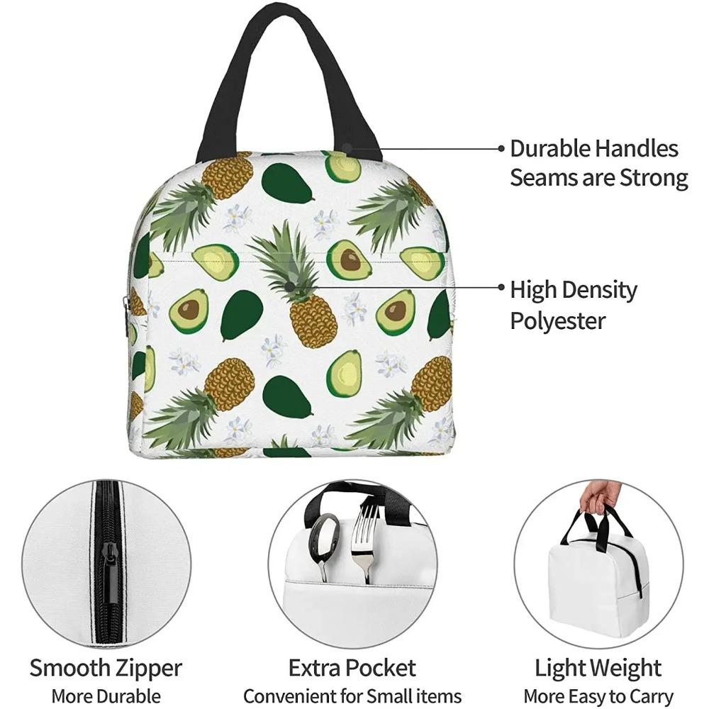 Lunch Bag for Women Summer Pineapple Avocado Flower Insulated Lunch Box Cooler Tote for Adults Men Work Office School Picnic