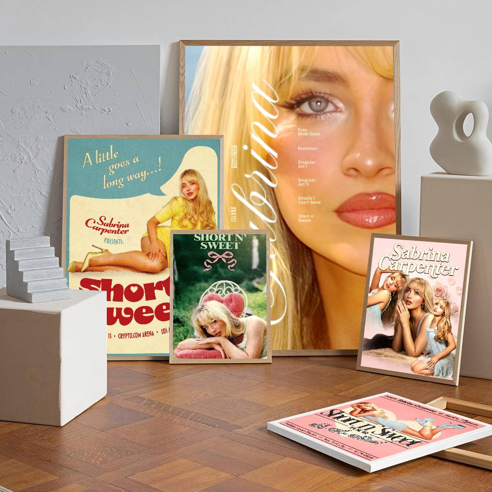 Chanteuse Sabrina Carpenter Série Papier Blanc Vintage Affiche Autocollant Papier Imperméable Esthétique Café Bar Peinture Murale Artistique
