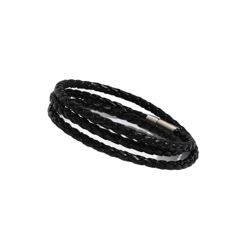 Unisex Handwoven Multi-Layer PU Leather Bracelet With Metal Accents Minimalist Fashion Accessory Daily Wear