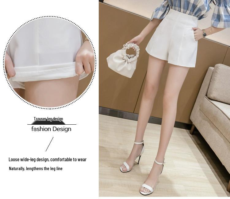 Summer 2024 Women's Black A-line High Waisted Wide Leg Suit Shorts - Korean Style