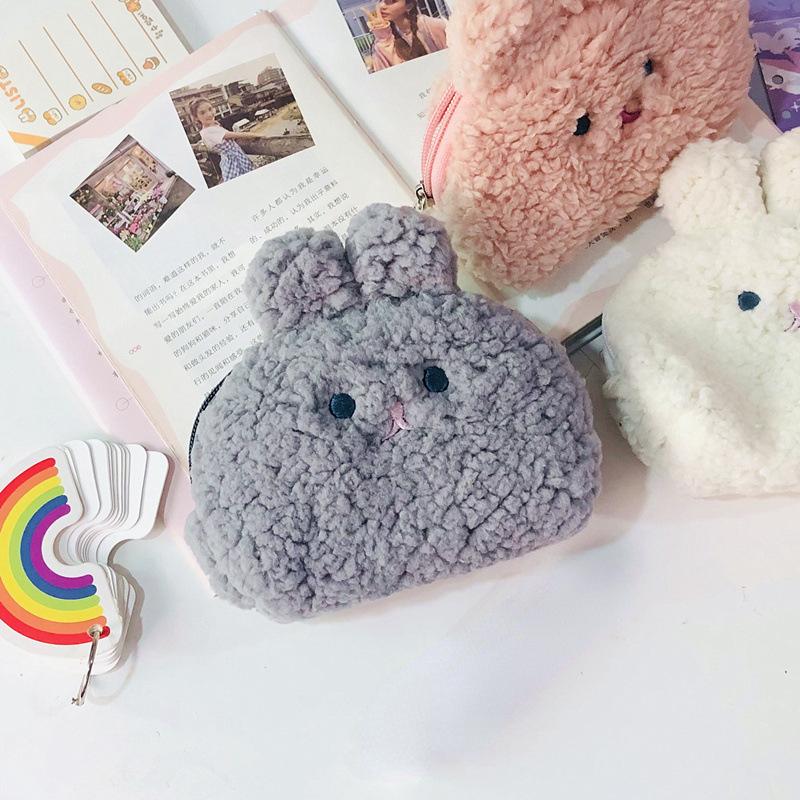 Small Rabbit Coin Bags Purse Kawai Rabbit Mini Makeup Bags Pouch Girl Plush Lipstick Earphone Storage Bags Card Holder