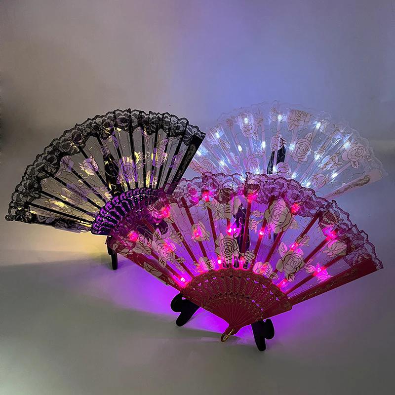 LED Luminous Foldable Fan Glow Dancing Light Hand Fan Night Performance Party Decoration Glow In The Dark Supplies Decor