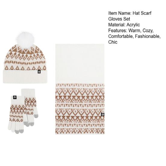 Women Winter Hat Scarf Gloves Set Pom Pom Warm Hat Long Knit Scarf Touchscreen Gloves Set Thick Warm 3 in 1 Set