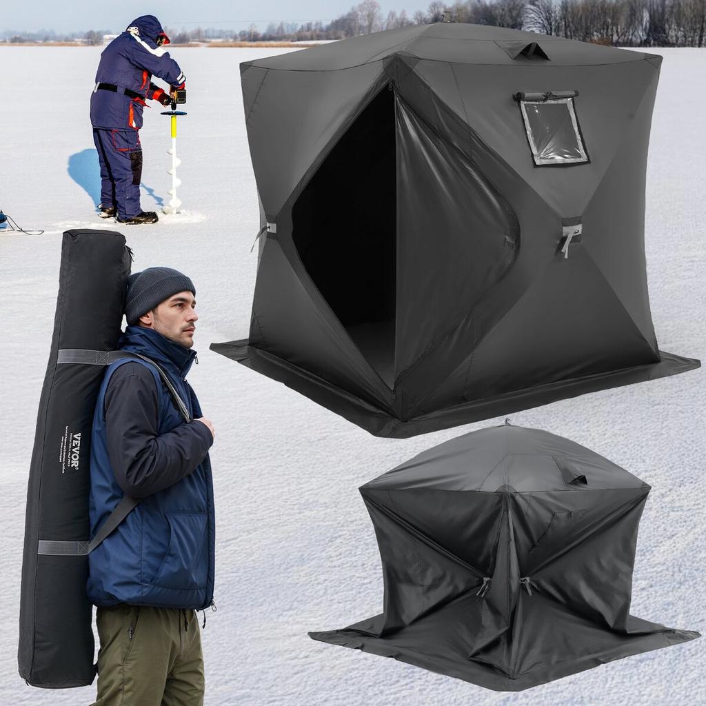 Portable Ice Shelter, 3-4 Person Pop-Up Ice Fishing Tent, 43 Square Feet Fishable Area, Ice Shanty for Winter Fishing, Waterproof Oxford Ice Cube with