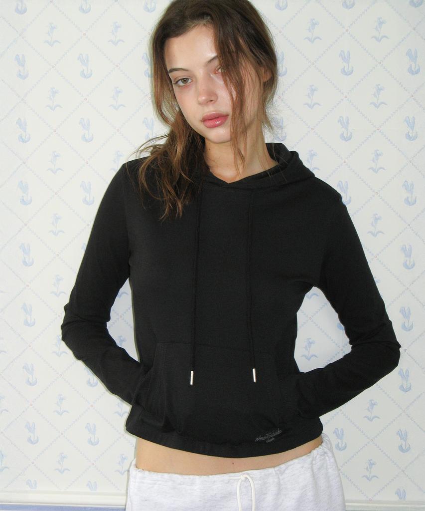 AMES-WORLDWIDE Classic Crop Hoodie Ls Tee Black