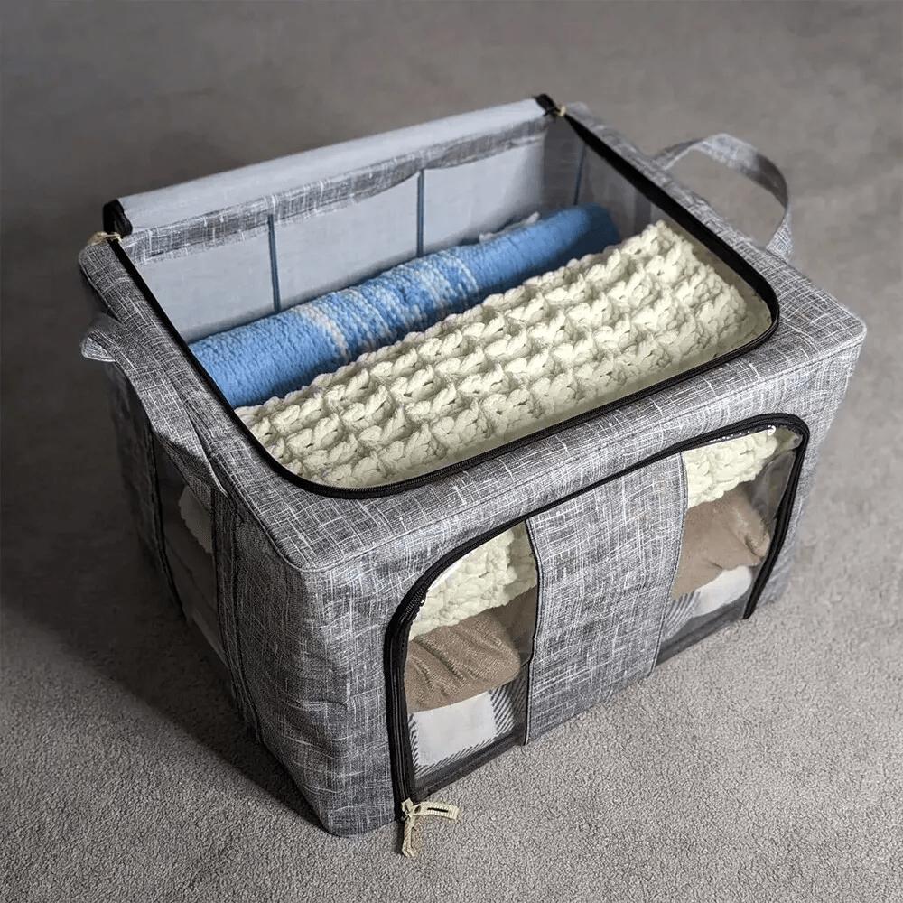 Large Storage Bags Clothes Organization for Closet Foldable Blanket Storage with Handle Storage Containers with Window Zipper Steel Frame