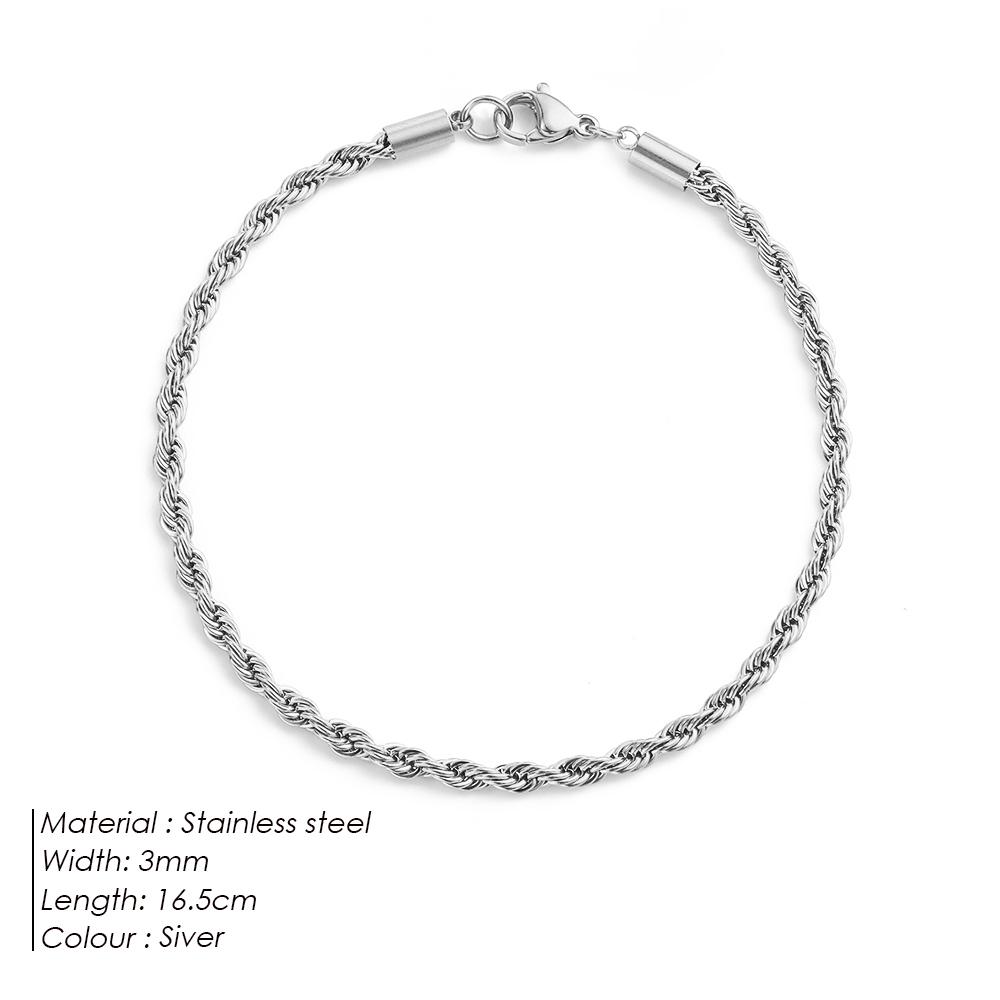 eManco for Woman Man Hip Hop Punk Silver Color Stainless Steel Fashion Jewelry 2/3/4/5MM Twisted Rope Chian Bracelet