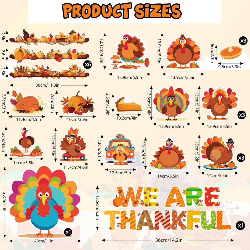 Fancy Land Thanksgiving Bulletin Board Decorations for Classroom Turkey Fall Pumpkin Cutouts Set for Autumn Harvest School Chalkboard Wall Door Decor