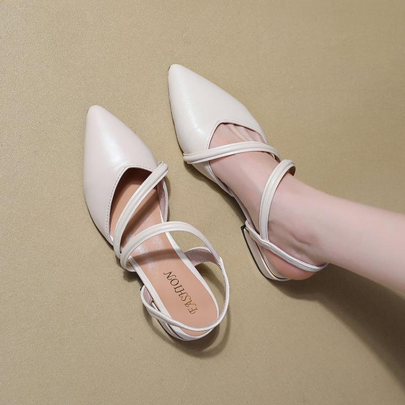 Women's Sandals Fairy Style Spring New Head Covered Thick Heel Versatile Pointed Toe Crystal Dress Shoes Backless Single Shoes