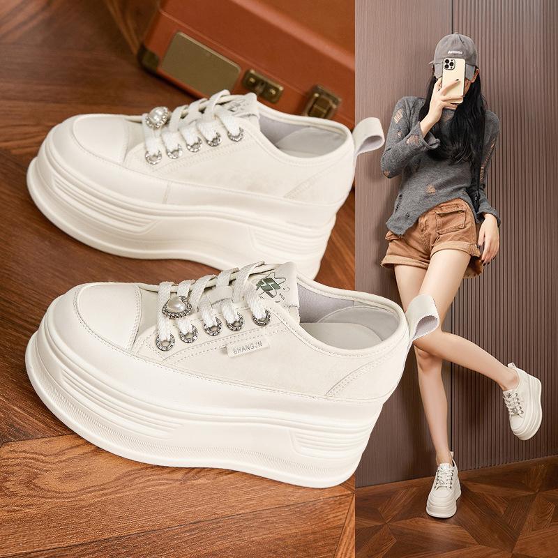 Thick-soled Little White Shoes for Women's 2025 Spring and Autumn New Small Muffin Shoes, Leather Versatile, Popular Women's Shoes