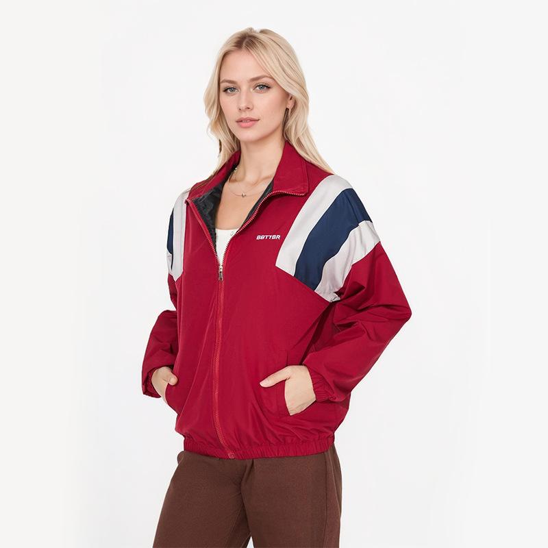 Autumn Women's Clashing Long Sleeve Patchwork Double Pocket Lapel Jacket