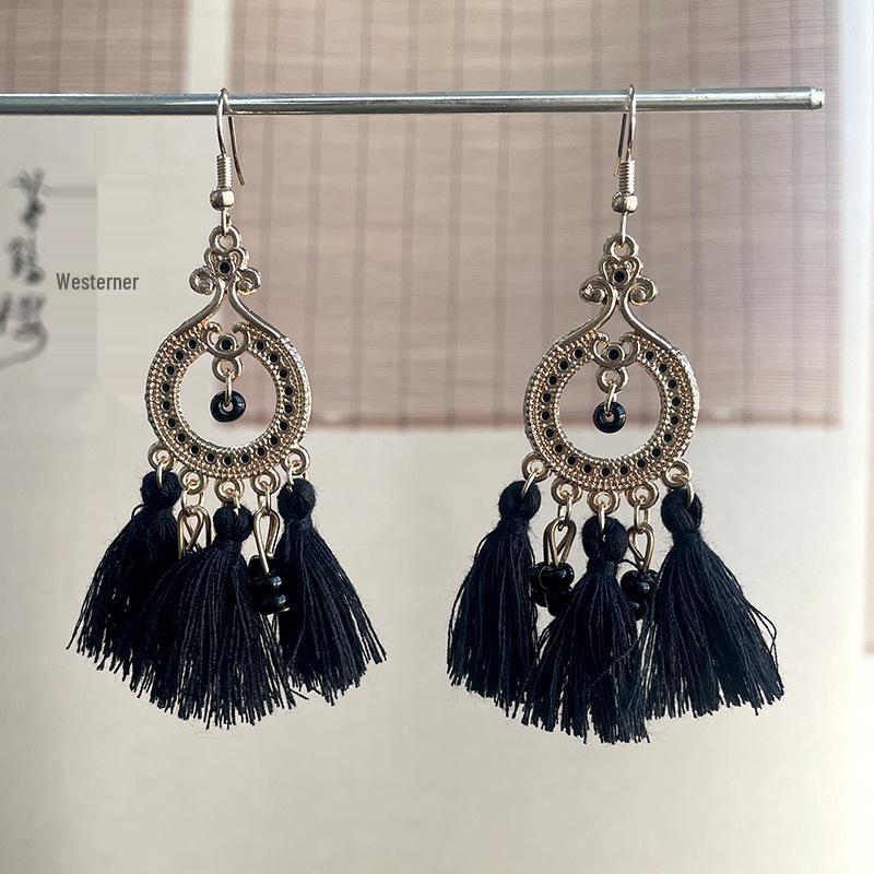 Trendy Ethnic Retro Multicolor Feather Beaded Circle Dangle Earrings