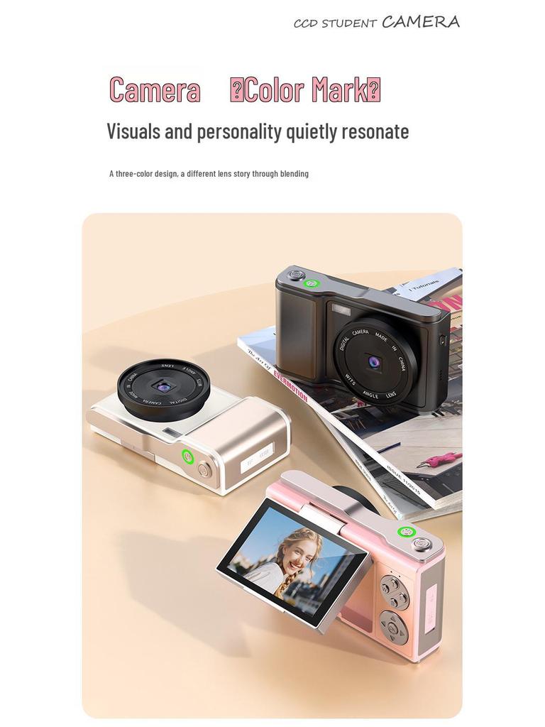 3.0-Inch Large Screen Flip-Out Selfie Camera for Students & Travel Vlogging