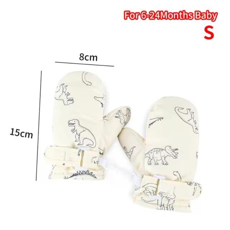 2-6Y Dinosaur Print Kids Gloves Plush Waterproof Winter Warm Gloves Thickened Fleece Windproof Skiing Snow Gloves Kids Toddler