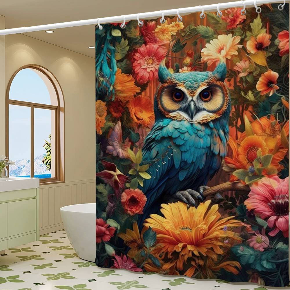 Vintage Birds In Jungle Flowers Canvas Painting Simple Bathroom Shower Curtain Partition Dry Can Be Scrubable Light Opaque Bath