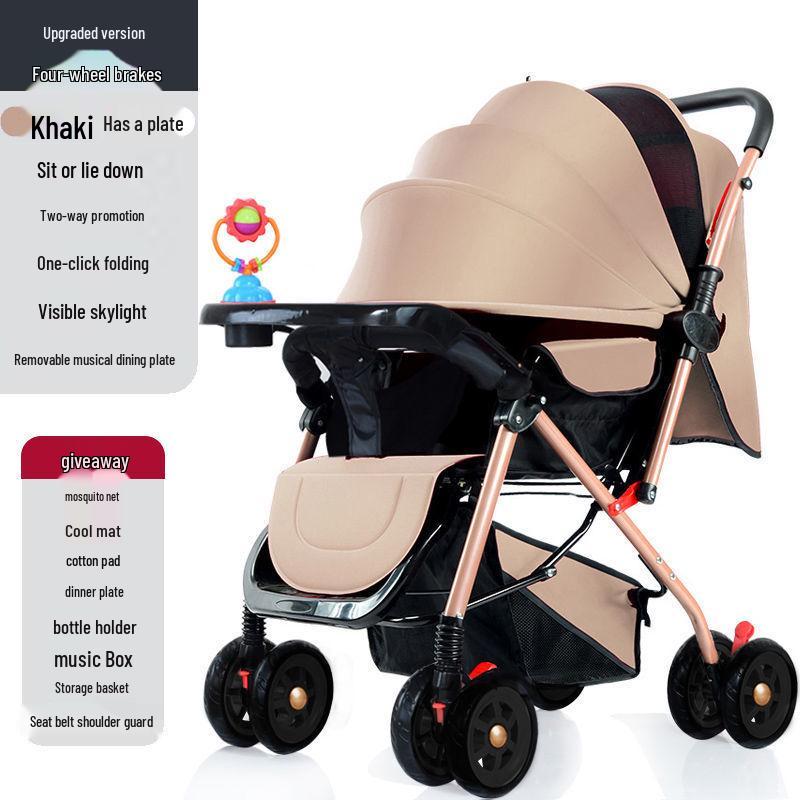 Reversible Foldable Baby Stroller with Shock-Absorbing Wheels and Large Sleep Basket