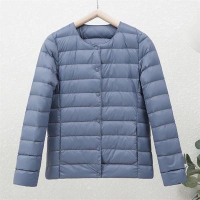 White Duck Down Lightweight Collarless Women's Jacket: Round Neck, Short Style, Plus Size, Loose Fit, Warm Coat for Autumn and Winter.