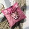 2D Flat- Pink Luxury Lion Throw Pillow Cover With Floral Top Hat Decor For Bedroom Living Room