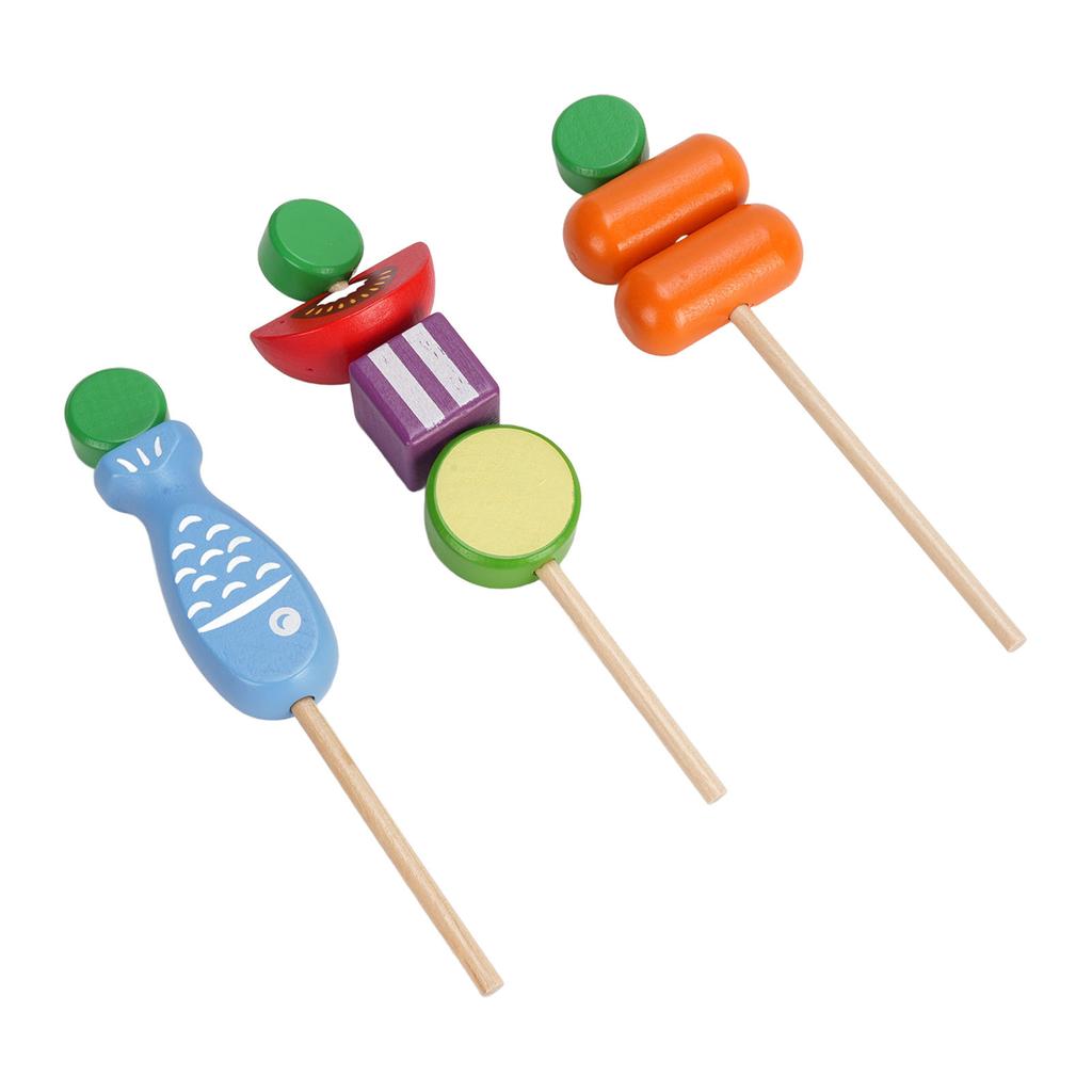 Kids Wooden BBQ Grill Playset Interactive Wooden Barbecue Play Food Set Play Kitchen Accessories