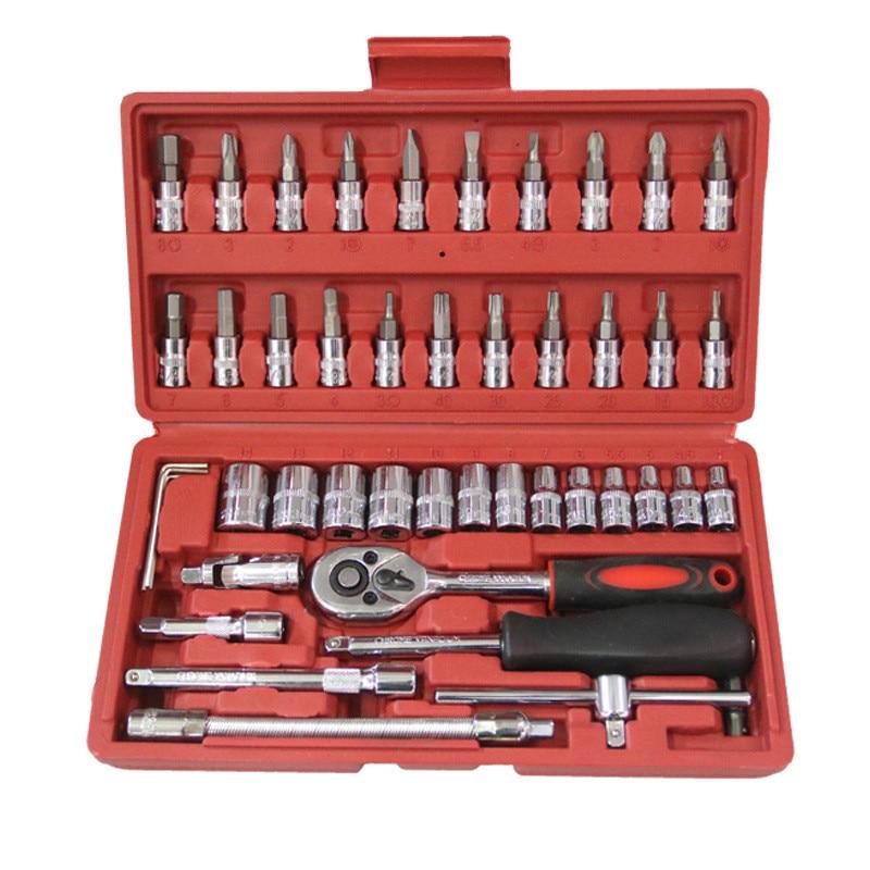 46 Pcs/Set Multifunctionl Ratchet Wrench Set Professional Mechanic Repair Tools Combination Kit with Carry Case for Auto Repair