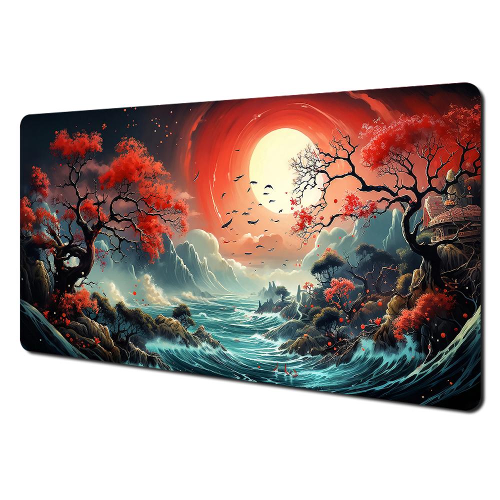 Ink Wash Style Cherry Blossom Pagoda Scenery Large Mouse Pad Desk Mat Pc Accessories Gaming Pad Office Rug Mouse Carpet Mousemat
