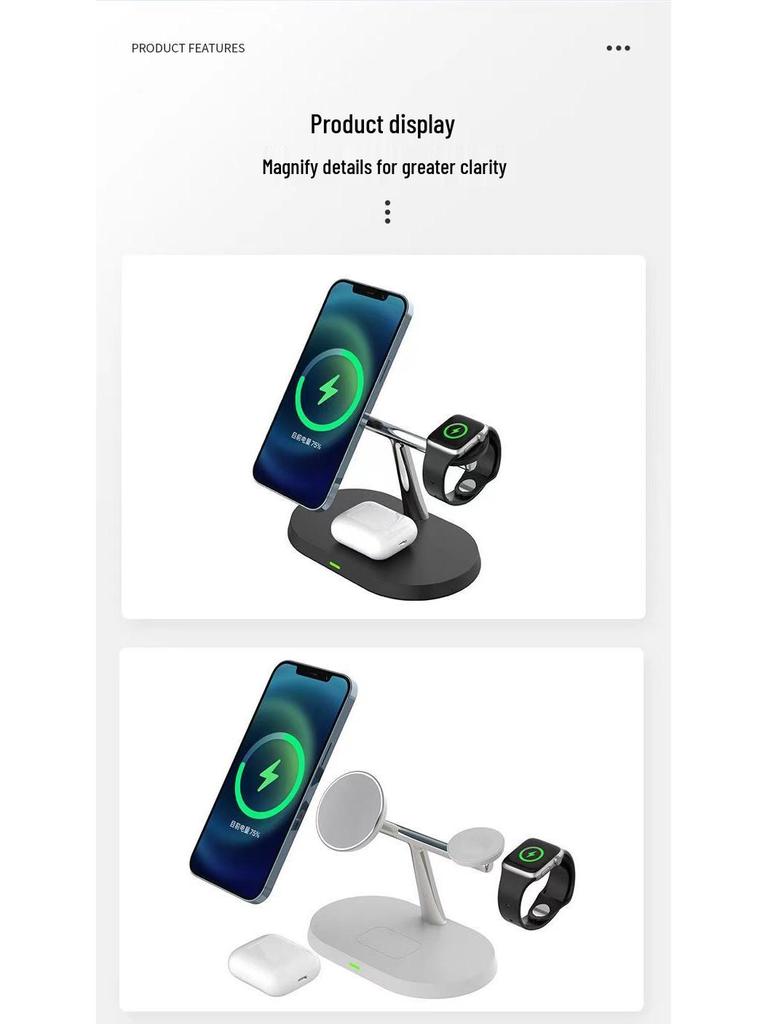 3-in-1 Wireless Charger for Apple & Huawei Phones, Magnetic Earphone & Watch Charging