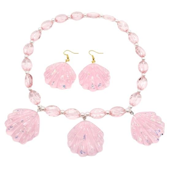 Necklace Bracelet Earrings Faux Pearl Girls Princess Mermaid Necklace Hook Earrings Faux Crystal