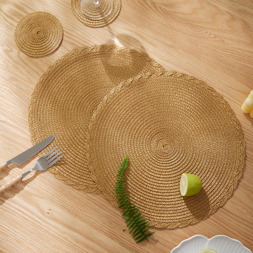 Set of 12 Round Braided Placemats 32CM Table Mats for Dining Tables Christmas Halloween Woven Washable Non-Slip Place mats NONE