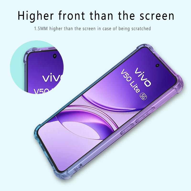 For VIVO V50 Lite V50E Regnbuegradient Støtsikkert Telefondeksel Myk TPU Gjennomsiktig Anti-fall Deksel for VIVO V 50 Kollisjonsputer Deksel
