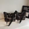 Retro Plaid Plush Shoulder Tote - Classic Large Capacity for College Students