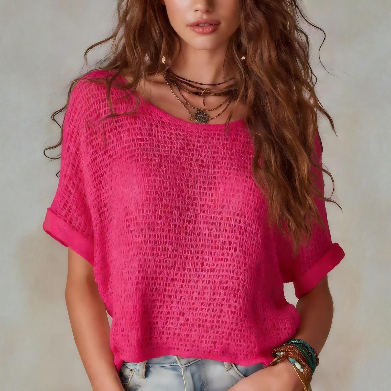 Женский вязаный топ с коротким рукавом, весенне-летний свитер, ажурный пляжный кардиган. XS