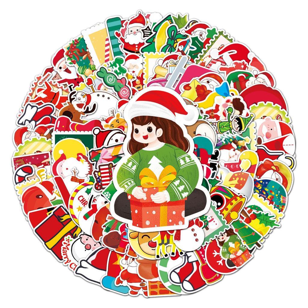 100 Waterproof Christmas Stickers: Cute Cartoon Santa Claus for Holiday Decorations and Gifts