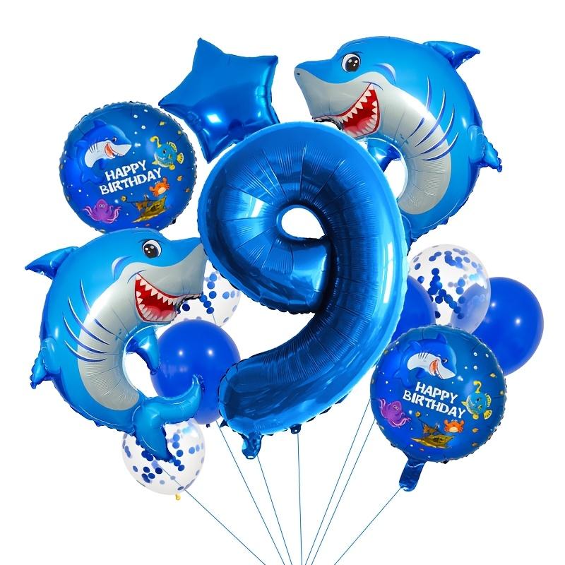 14Pcs Sea Animal Shark Birthday Party Balloon Decoration Blue Number Baby Shower Balloons Shark Cartoon Aluminum Foil Balloon