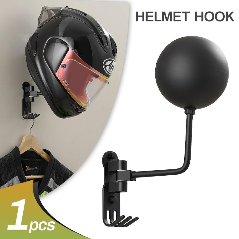 

180° Adjustable Motorcycle Helmet Rack, Wall Mount, Vertical | Heavy-Duty 3-Hook Storage for Helmets, Caps, Coats, No-Drill чёрный
