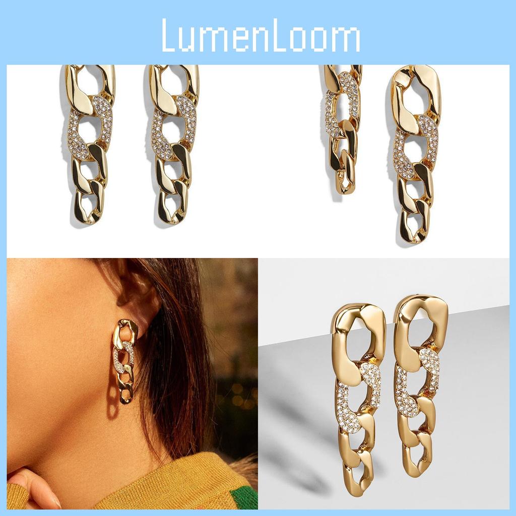 Fashionable Geometric Alloy Stud Earrings For Women With Sparkling Chain Style