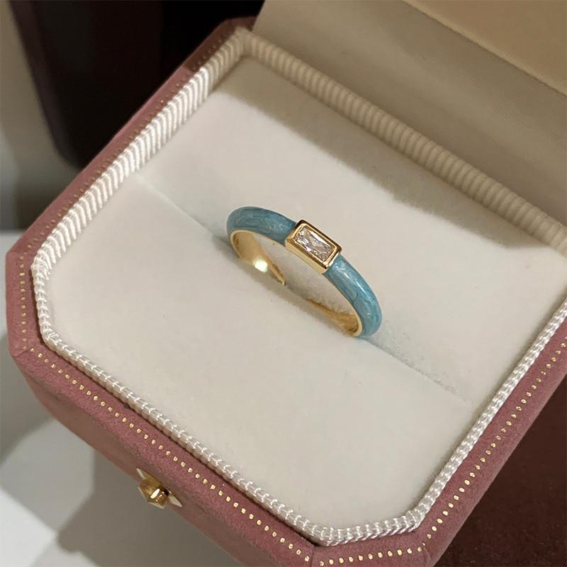 Stunning Glacier Mint Blue Enamel Ring Featuring Unique Floral Design For Women